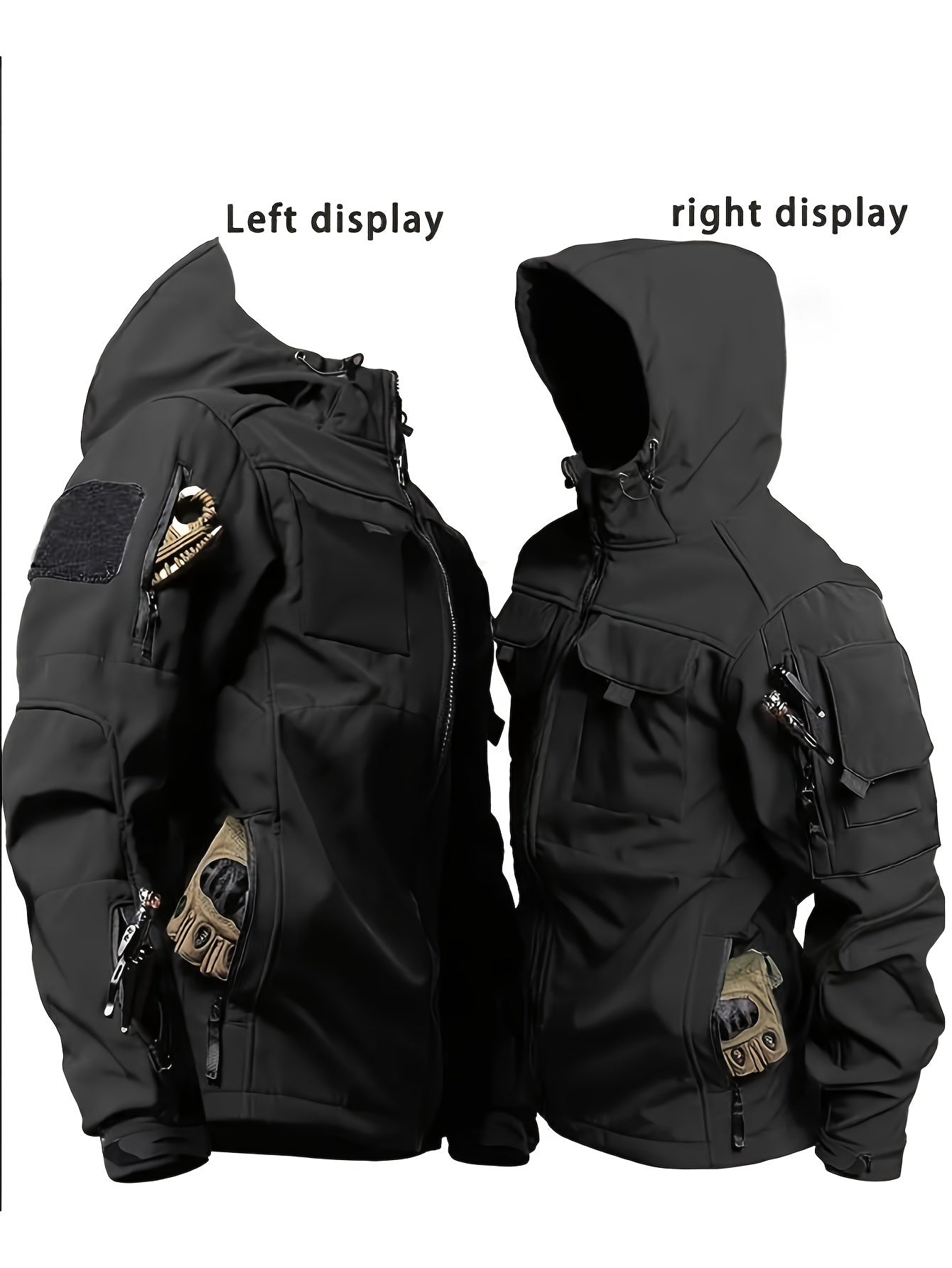 Men's Stylish Color Block Tactical Hooded Jacket - Windproof, Fleece-Lined, Water-Resistant Outdoor Coat