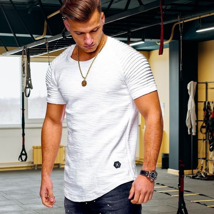 Solid Color Stripe Slim Fitness Men's T-shirt