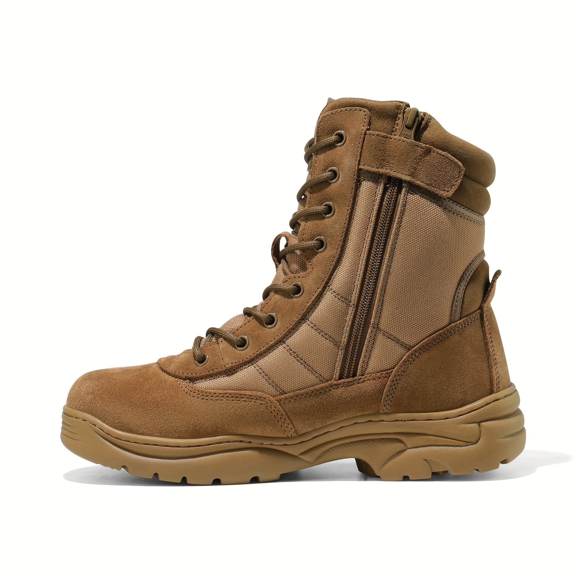 Men's Rugged Tactical Leather Work Boots - Water-Resistant, Slip-Resistant with Side Zipper