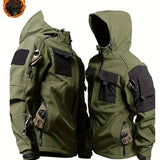 Men's Stylish Color Block Tactical Hooded Jacket - Windproof, Fleece-Lined, Water-Resistant Outdoor Coat