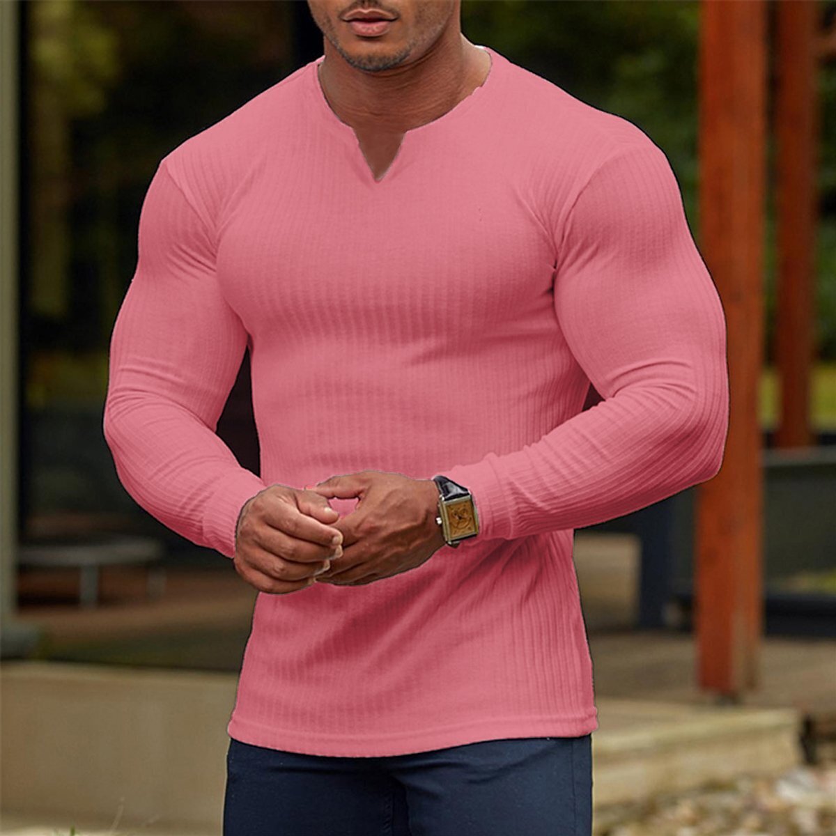 Men's V-Neck Basic Solid Color Shirt