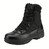 Men's Rugged Tactical Leather Work Boots - Water-Resistant, Slip-Resistant with Side Zipper